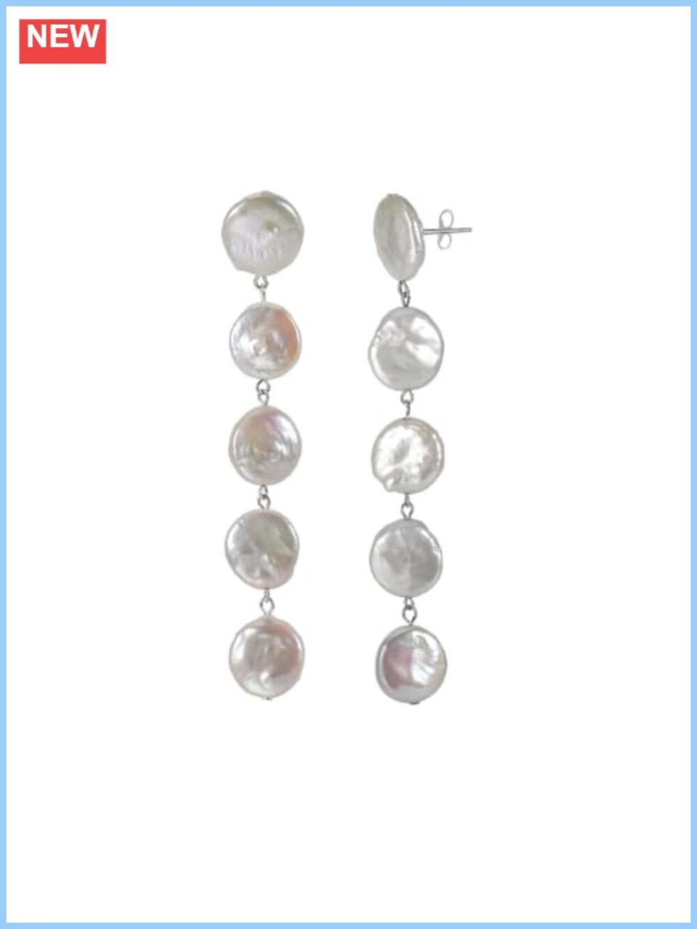 Handmade 925 Sterling Silver Natural Freshwater Coin Pearl Dangle Earrings 3.3